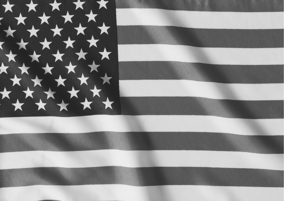 US Flag Waving Patch - Black-White