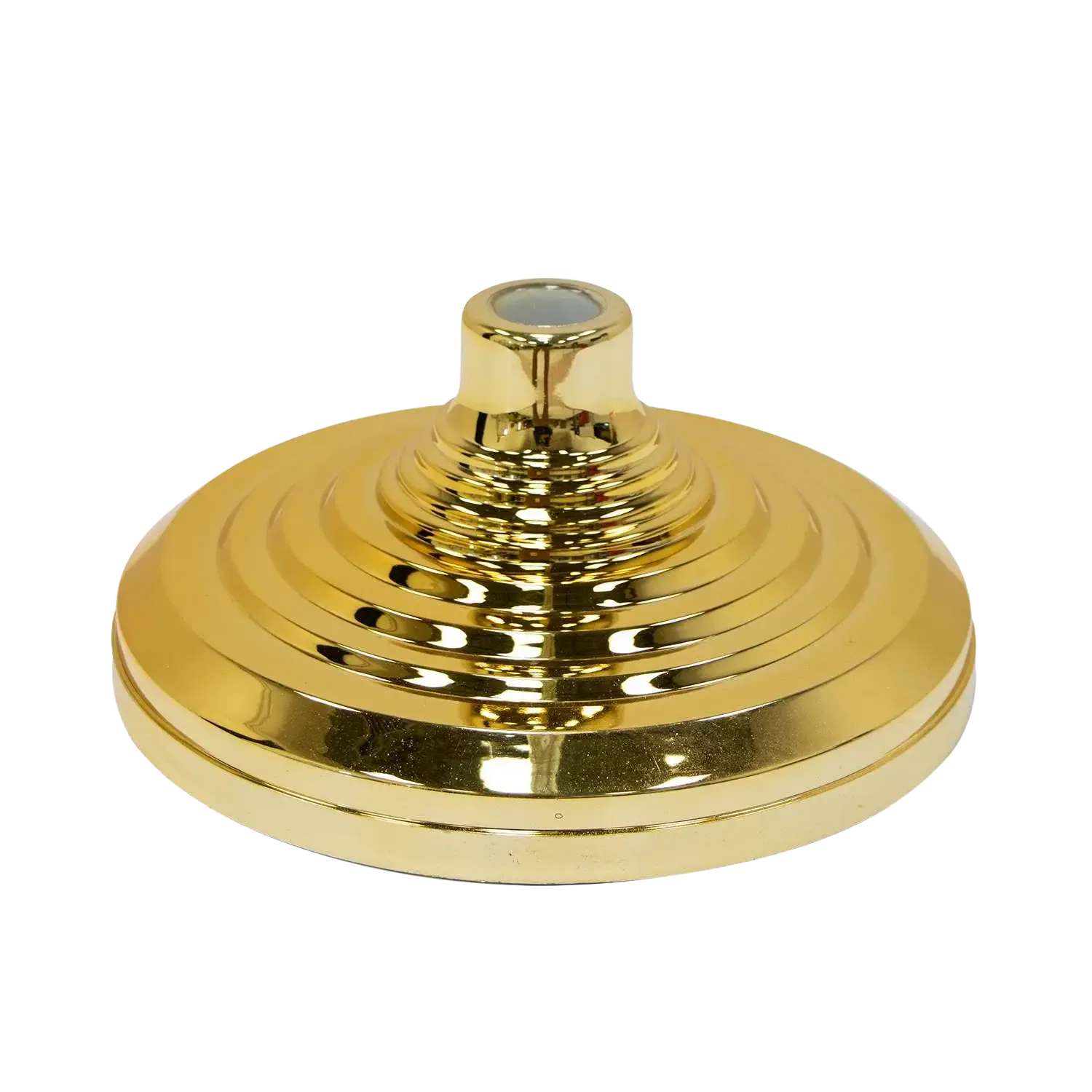 Gold-colored lampshade finial on a white background