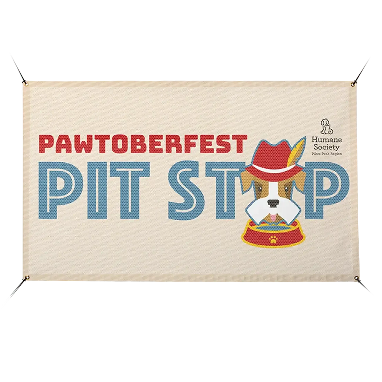 Pawtoberfest Pit Stop banner with a dog graphic and text on a beige background