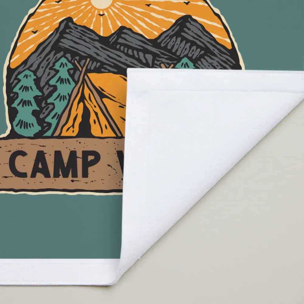 Camping-themed paper with a tent