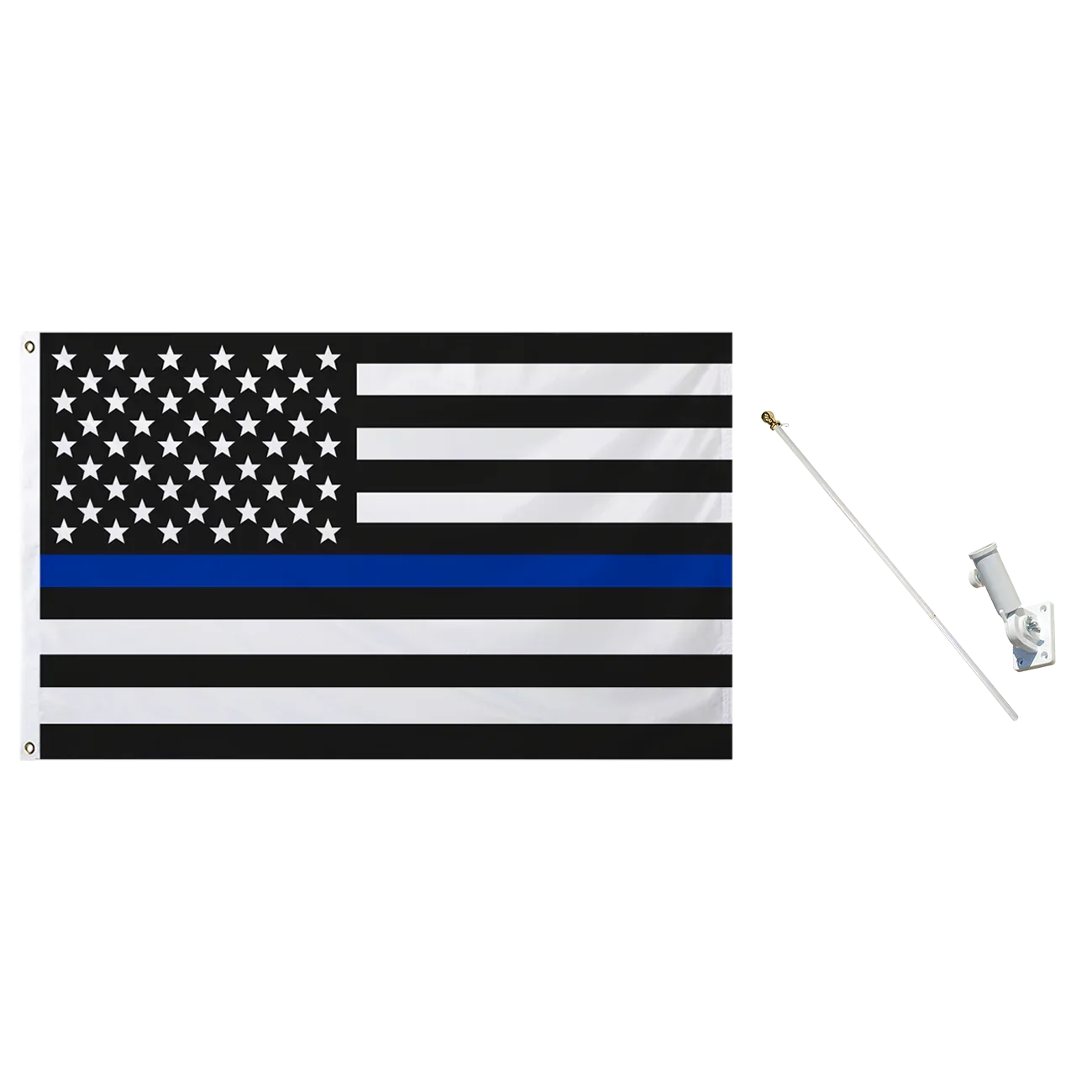 black white us flag blue pole