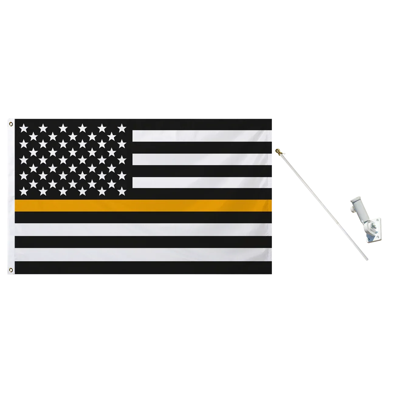 black white us flag gold pole