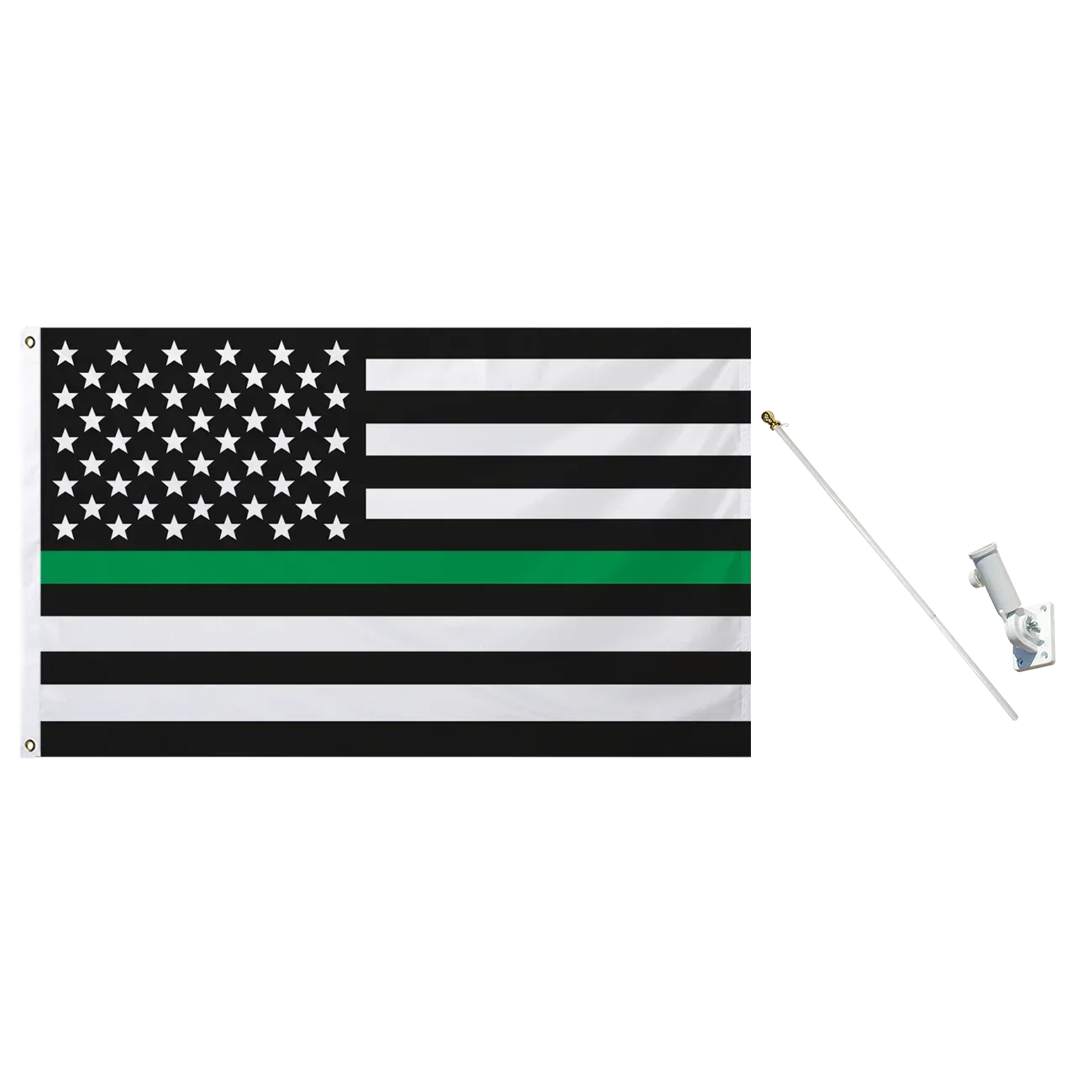 black white us flag green pole