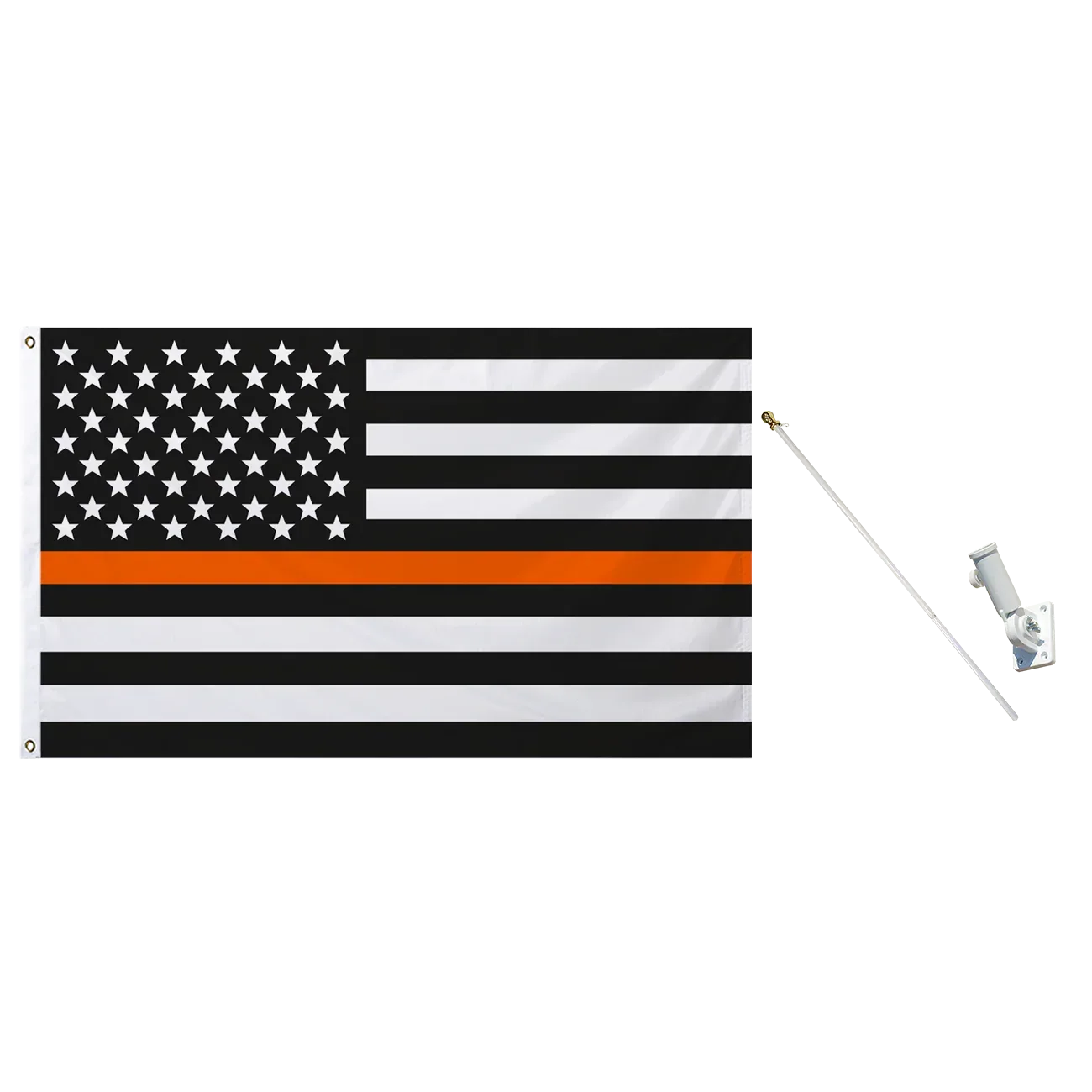 black white us flag orange pole