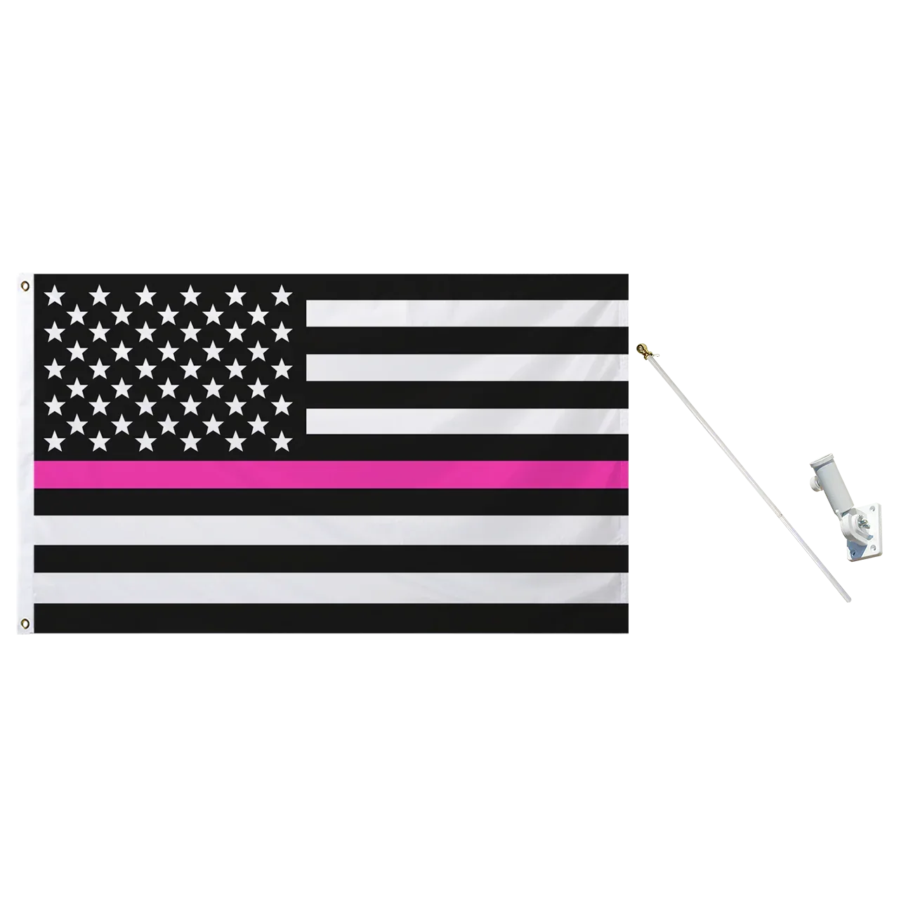 black white us flag pink pole