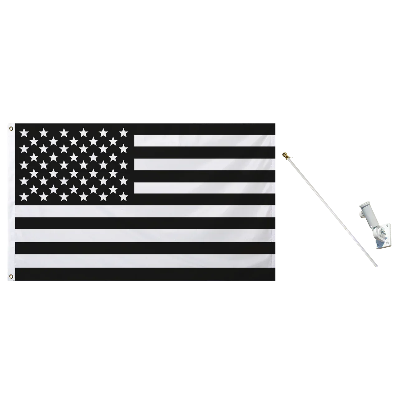 black white us flag pole
