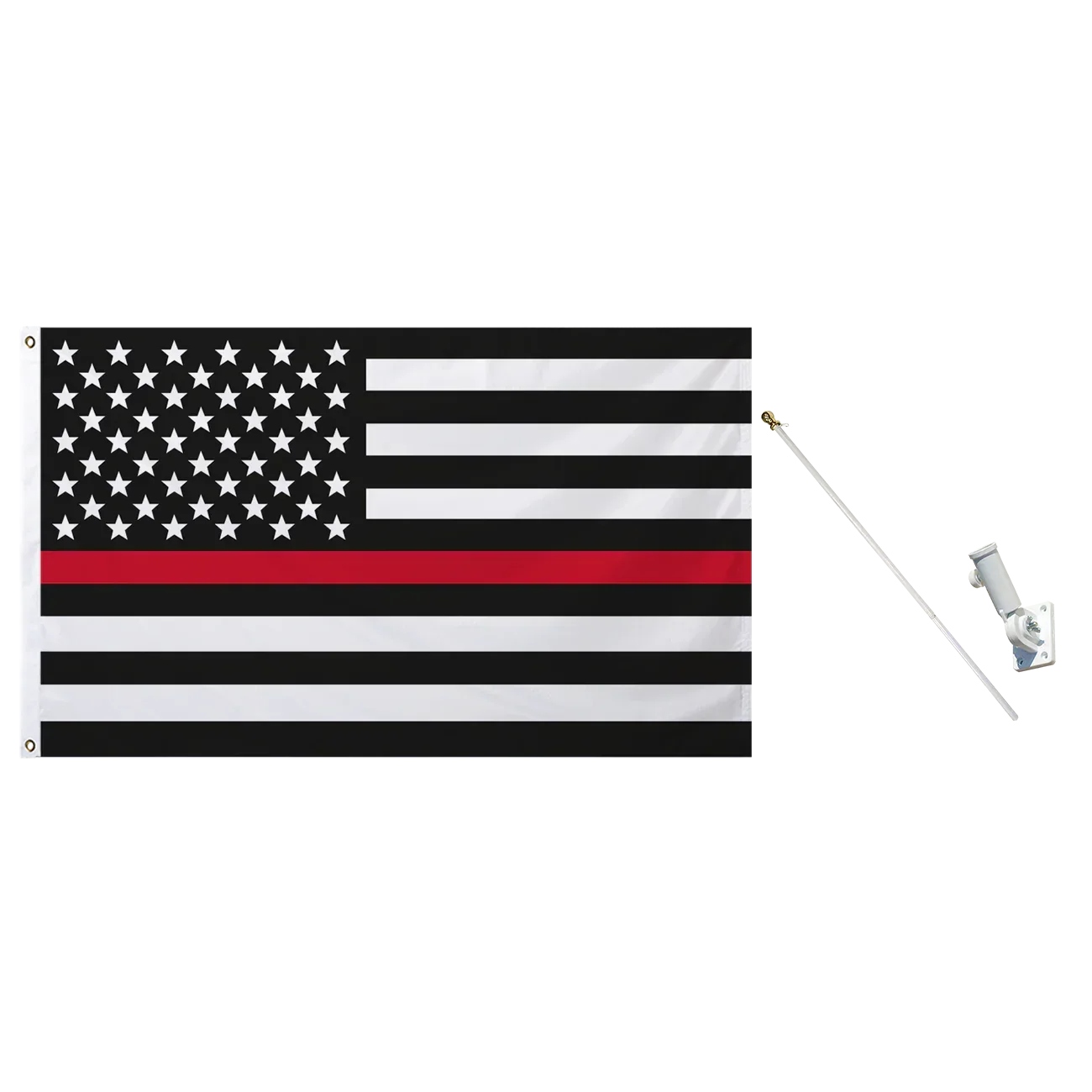 black white us flag red pole