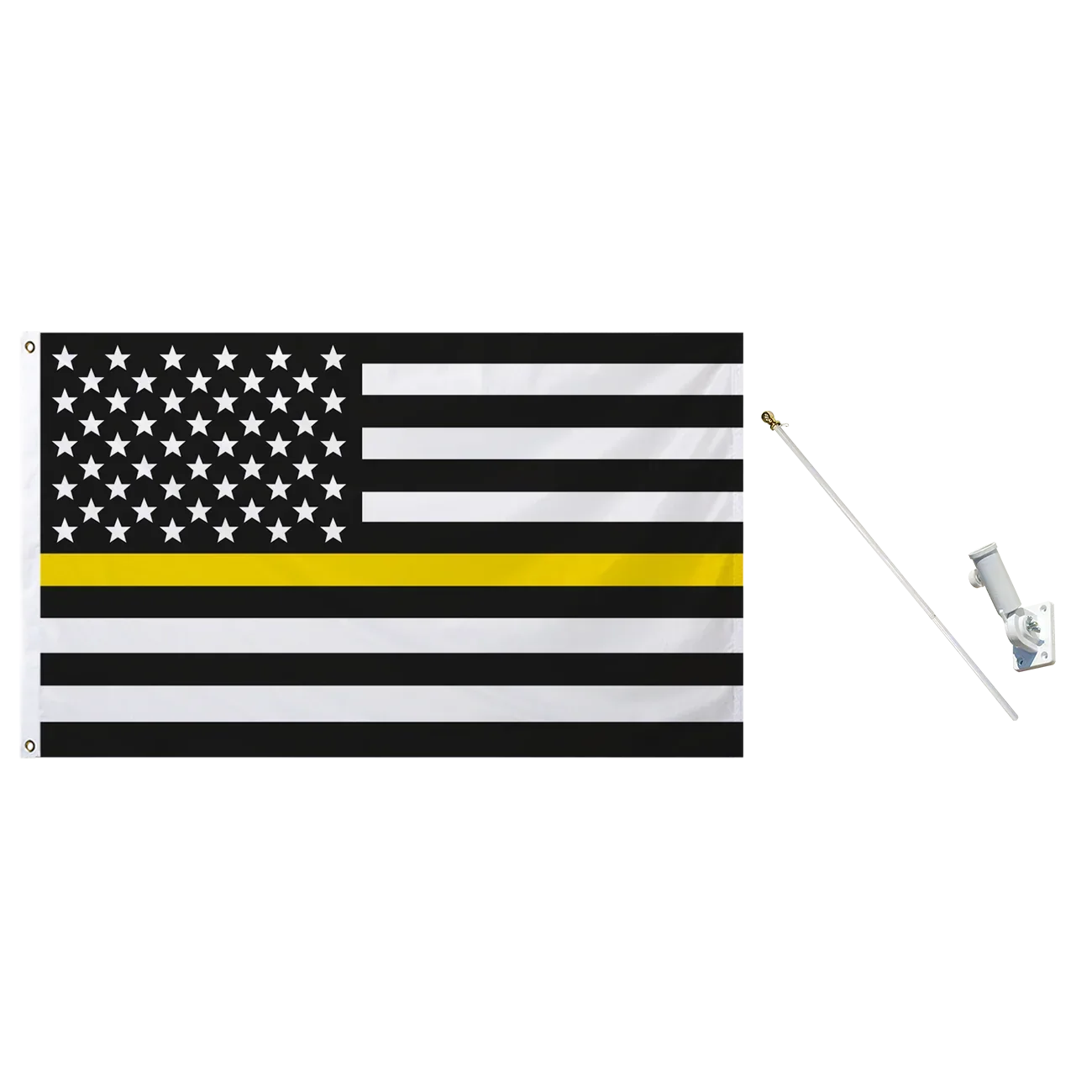 black white us flag yellow pole