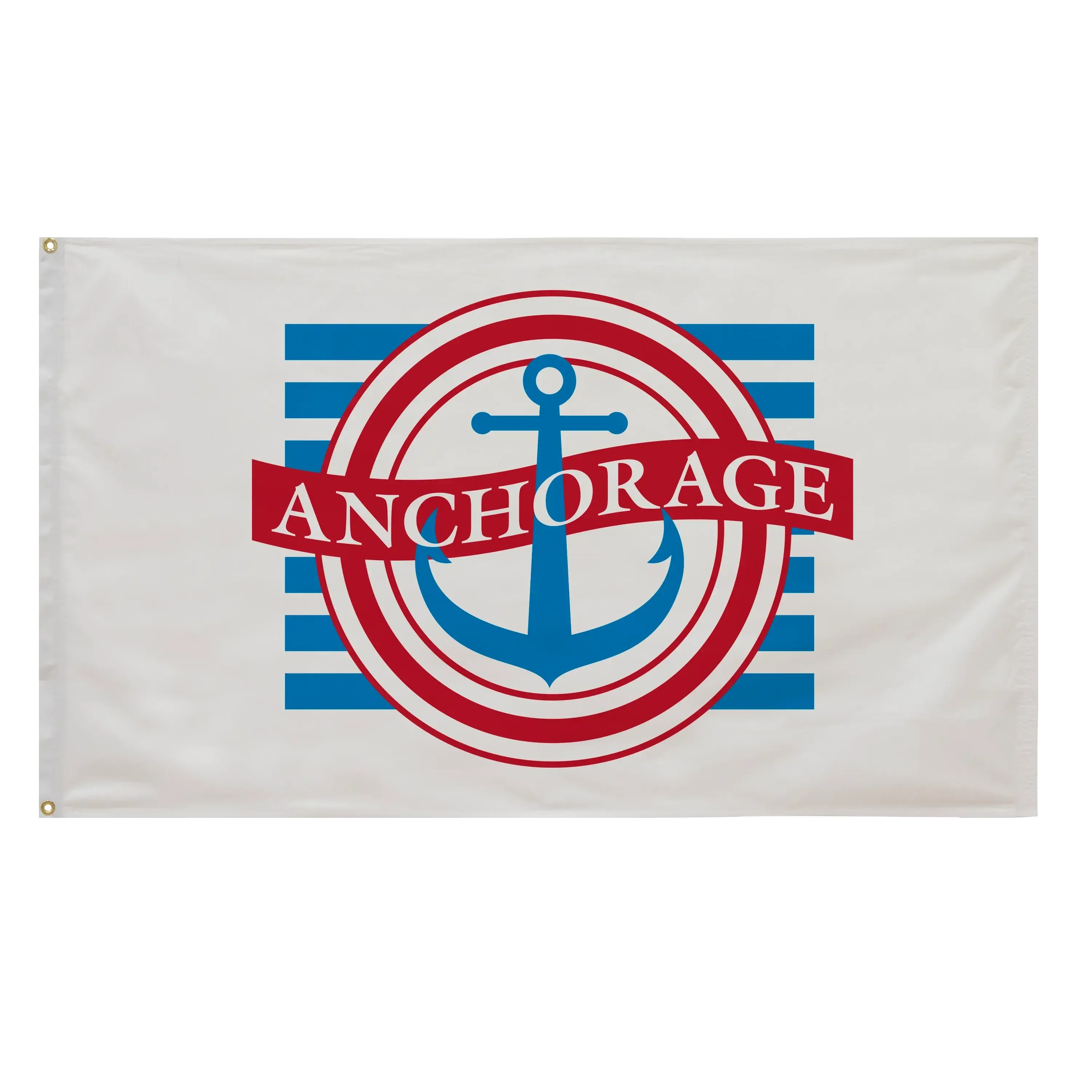 Flag with an anchor design and 'Anchorage' text on a white background